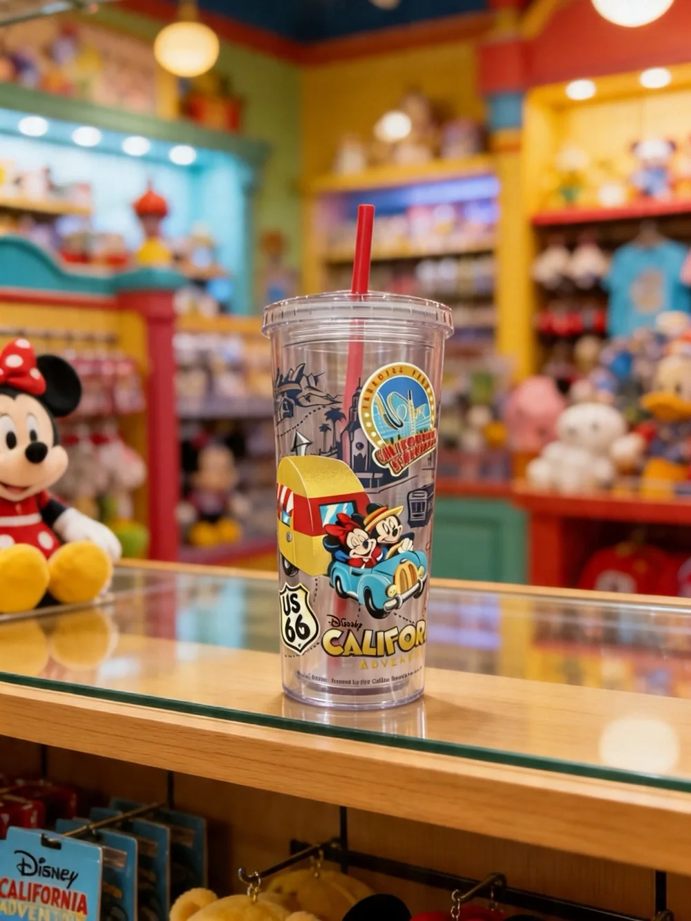 Disney Clear California Adventure Tumbler with Red Straw and Mickey Art